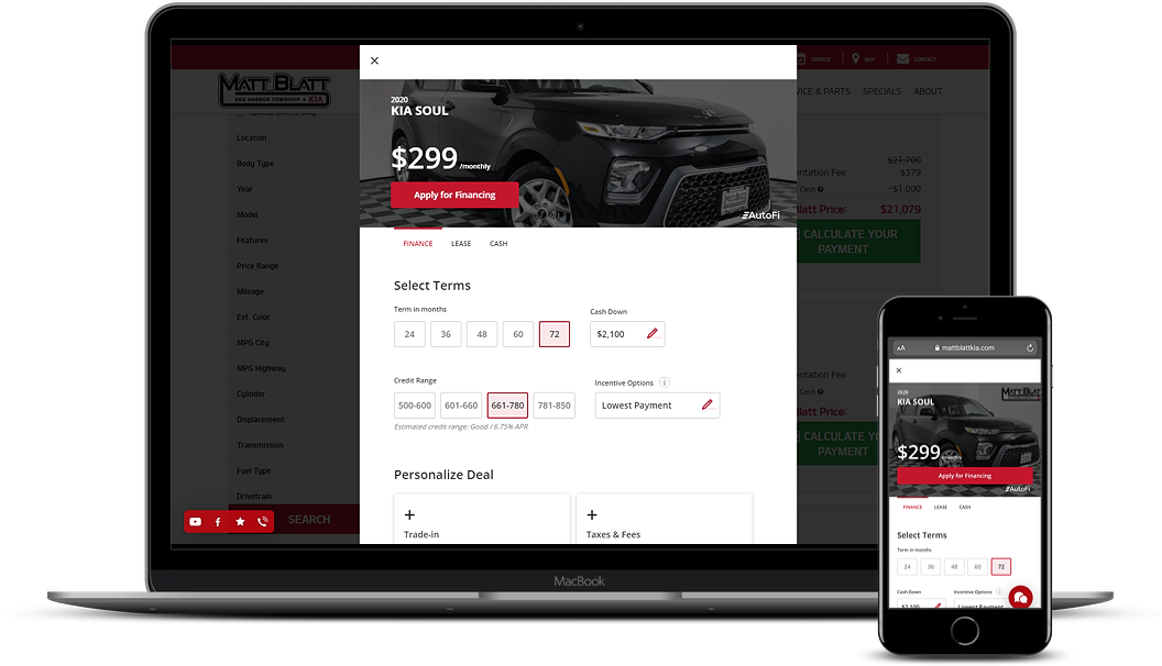 Laptop and phone using AutoFi to buy car online